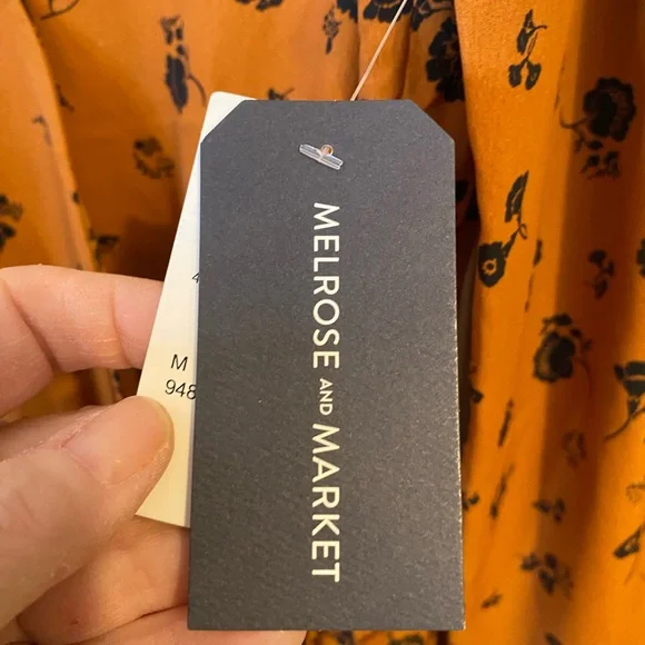 Melrose and Market | Burnt Orange Faux Wrap Tie Waist Long Sleeve Floral Top. M. - Picture 2 of 5